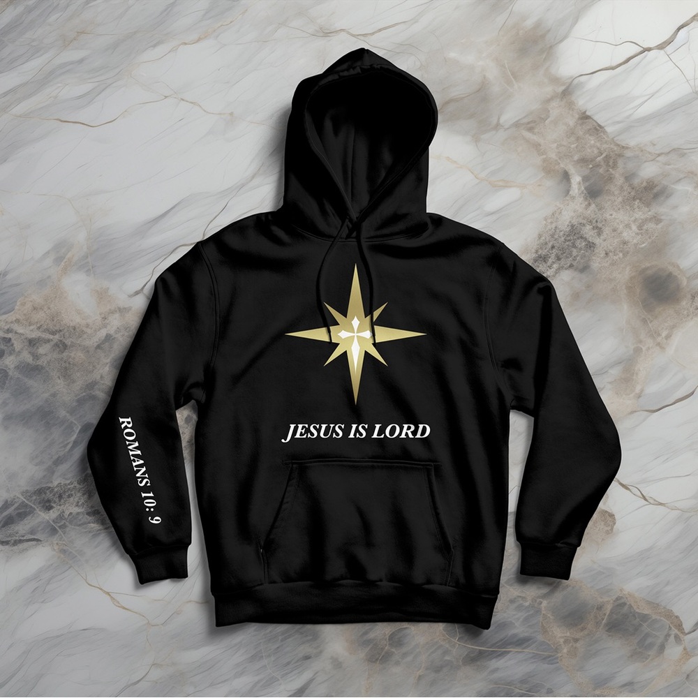 Men’s Hoodie Jesus Is Lord Gold Star Christian Faith Bible Verse Sweatshirt
